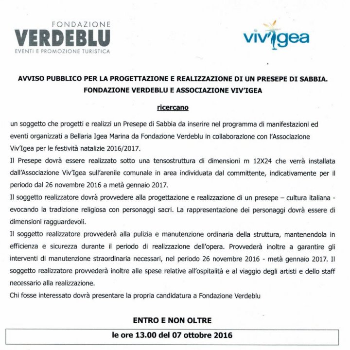 Avviso pubblico per la progettazione e realizzazione di un Presepe di Sabbia