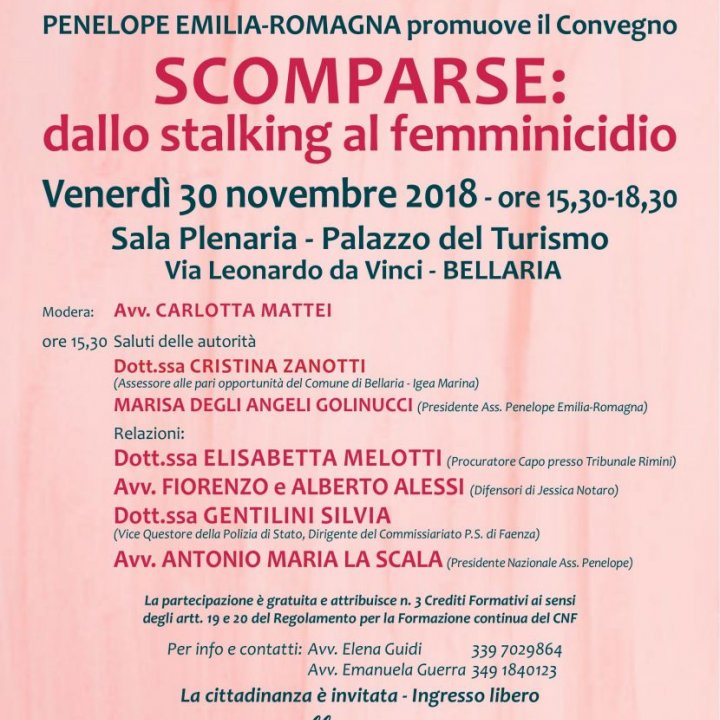 CONVEGNO "SCOMPARSE: dallo stalking al femminicidio"