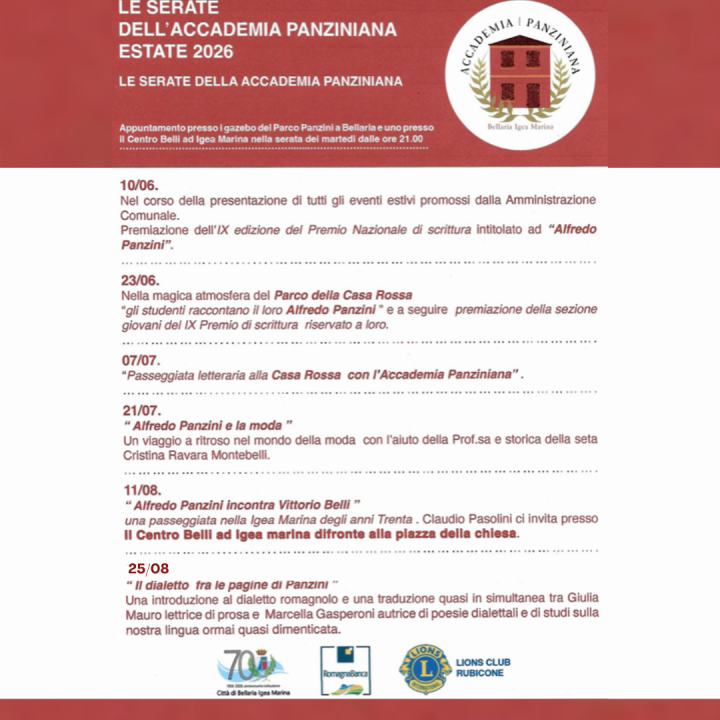 LE SERATE DELL'ACCADEMIA PANZINIANA | ESTATE 2026