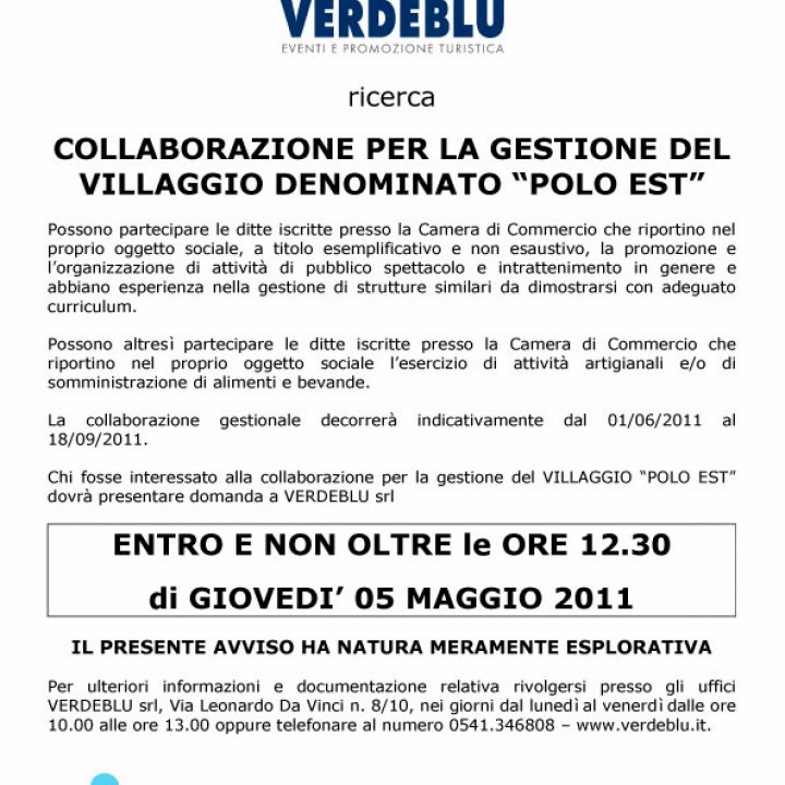 AVVISO PUBBLICO GESTIONE VILLAGGIO POLO EST