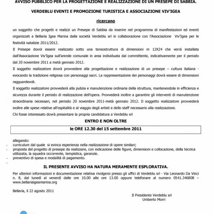 AVVISO PUBBLICO REALIZZAZIONE PRESEPE DI SABBIA 