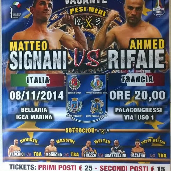 SIGNANI vs RIFAIE TITOLO EUROPEO PESI MEDI BOXE 06 dicembre 2014